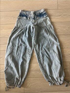 Free People We the Free Lotus High Waist Tie Hem Barrel Jeans size 26